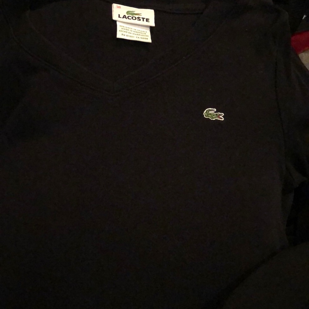Lacoste long sleeved V neck tee